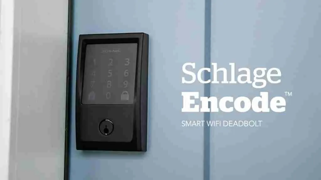 Schlage Encode smart deadbolt installed on a front door