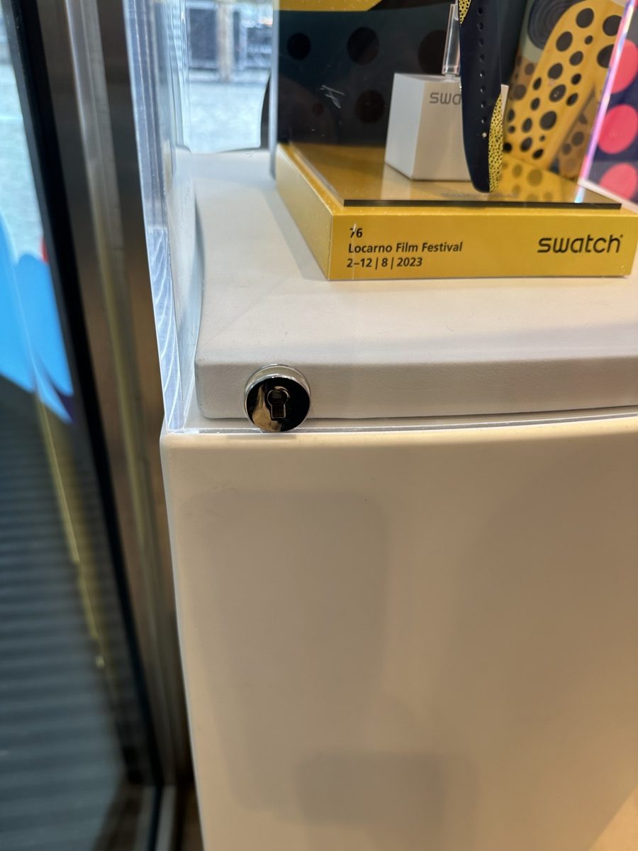 A retail display case lock we service